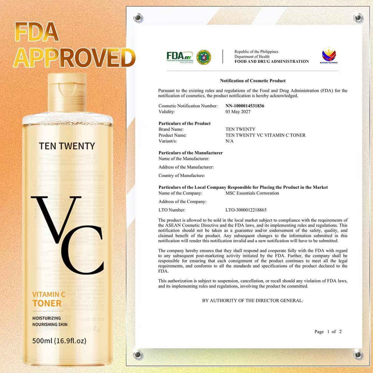 Ten Twenty Vitamin C Toner 500ML